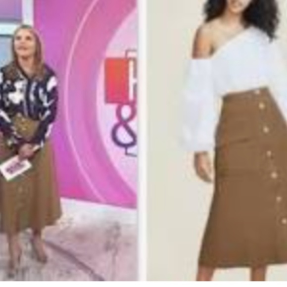 NWT Pearl by Lela Rose Stretch Cotton Button Front Skirt in Camel - Picture 2 of 15